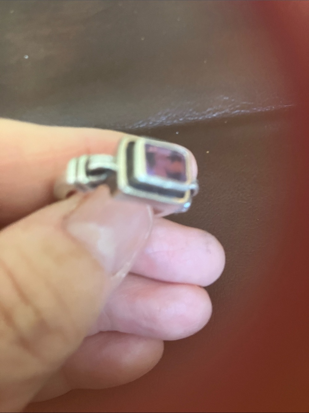 Sterling Silver Square Amethyst-Style Ring - Purple Center